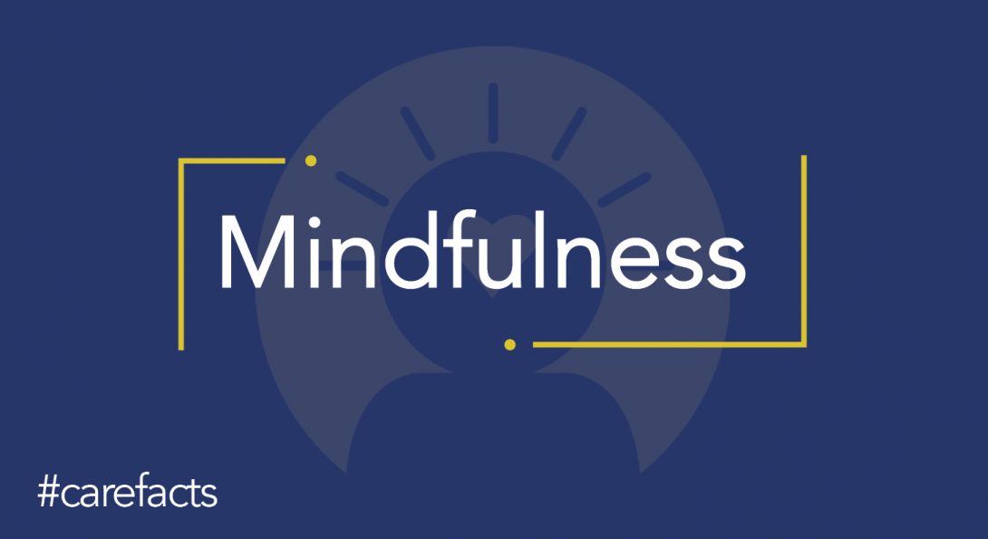 Text: Mindfulness & #carefact, image: animated silhouette