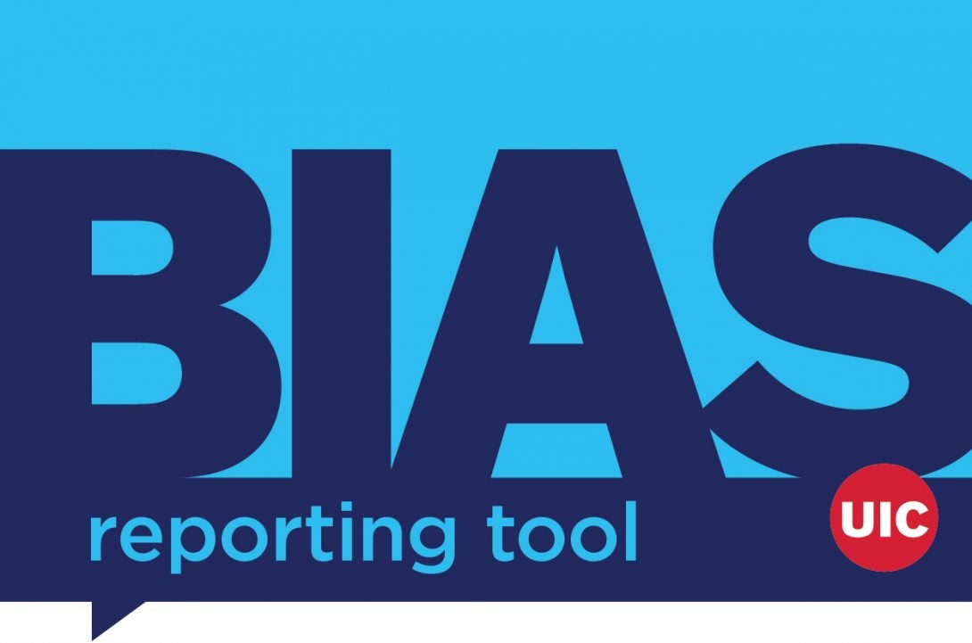 text: Bias Reporting Tool with UIC red circle symbol